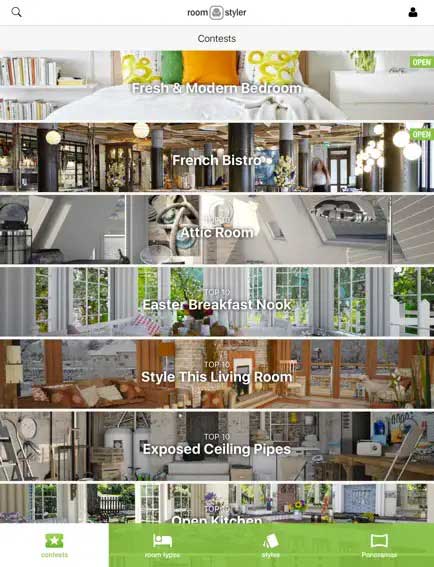 نمایی از داخل اپلیکیشن طراحی دکوراسیون داخلیroomstyler